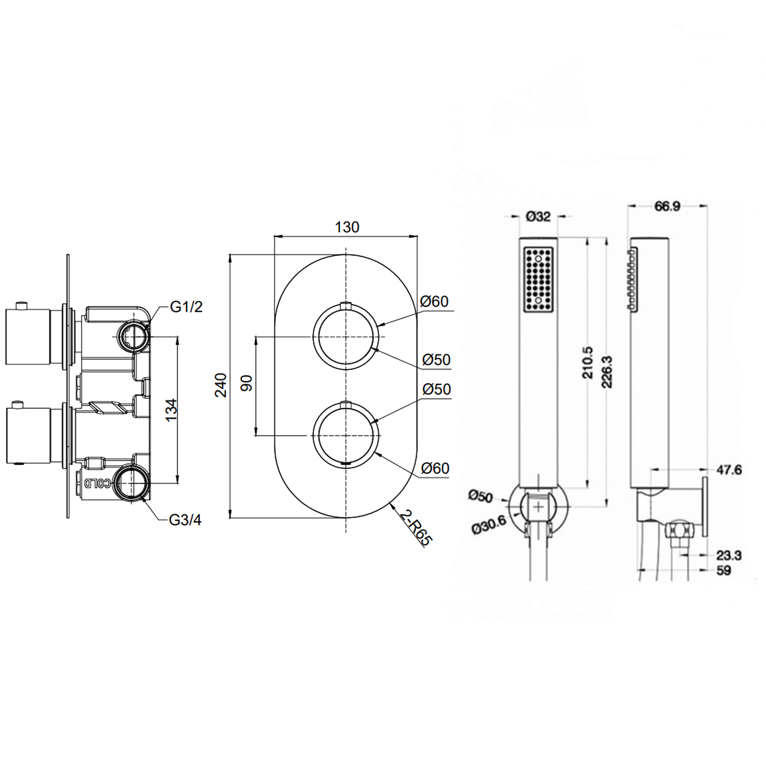 Holly Concealed Shower Valve, Fixed Shower Head & Handset