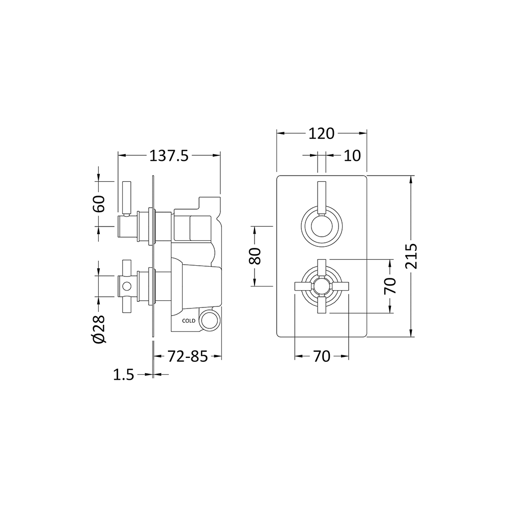 Hudson Reed Tec Pura 2 Outlet Concealed Thermostatic Shower Valve
