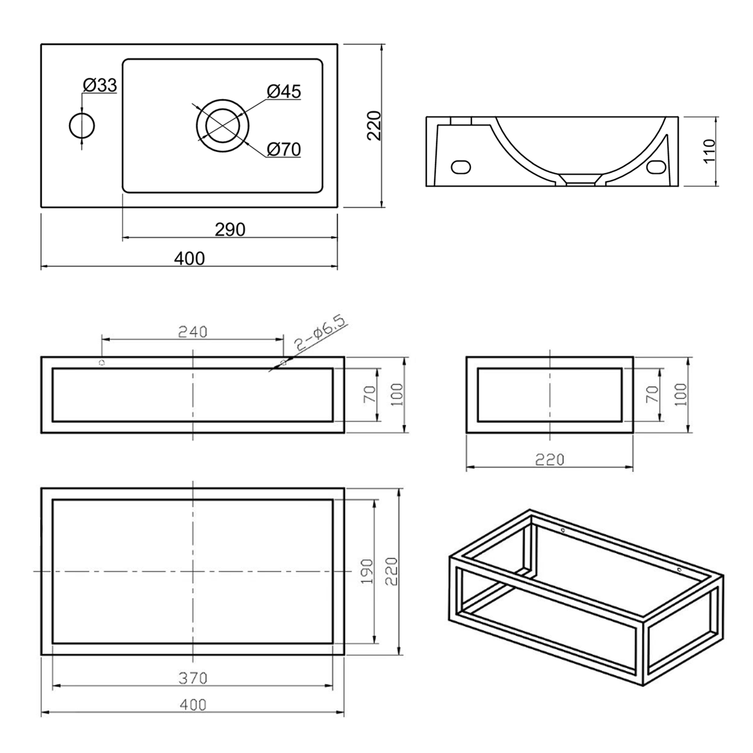 Harbour Concrete 400mm Cloakroom Wall Hung Teal Basin & Frame