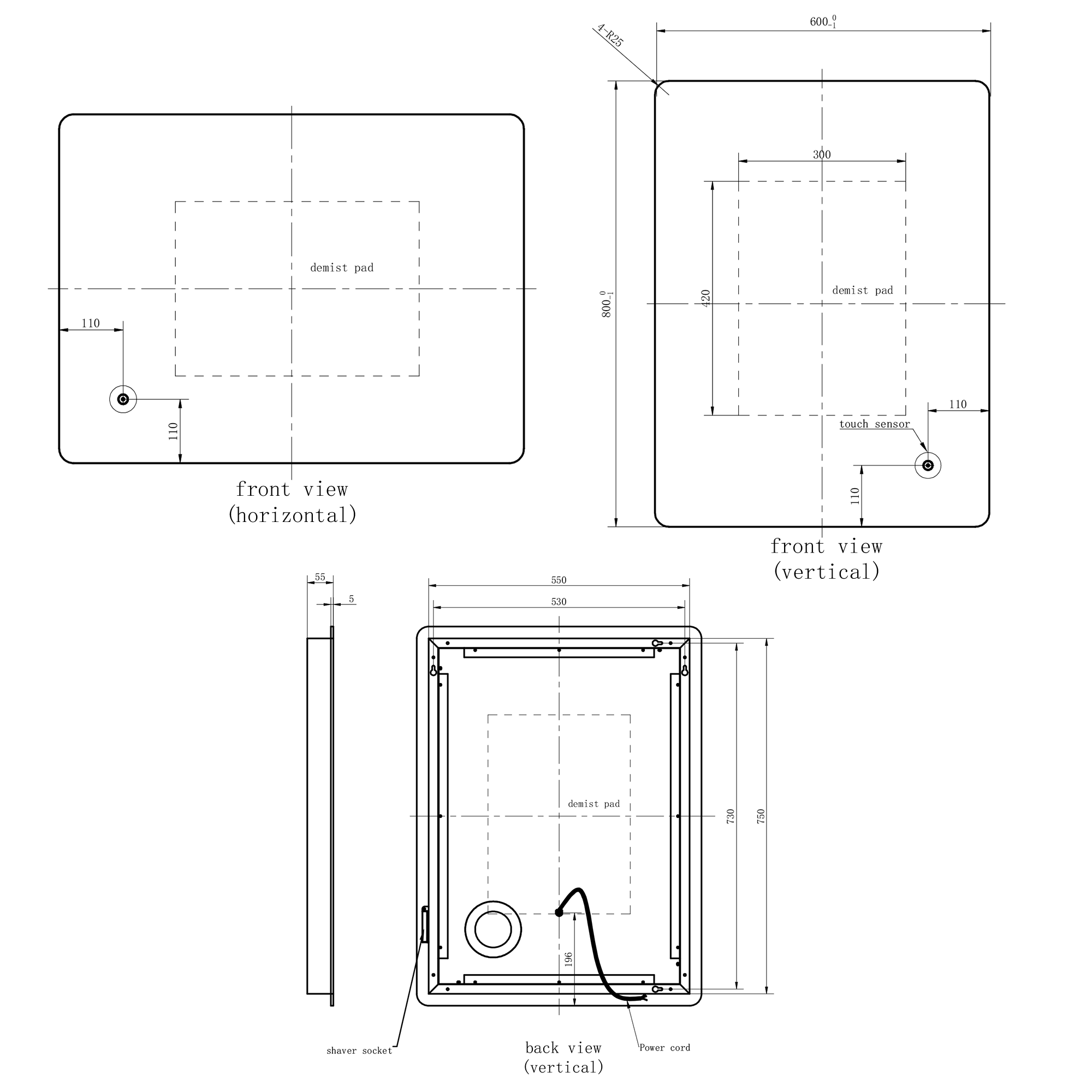 Harbour Clarity LED Bathroom Mirror with Demister Pad & Colour Change LEDs - 600 x 800mm
