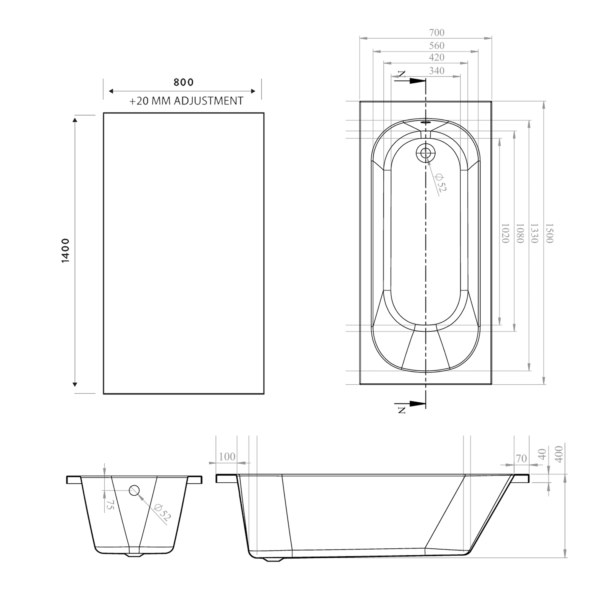 Armourcast Reinforced Single Ended Shower Bath & Shower Screen