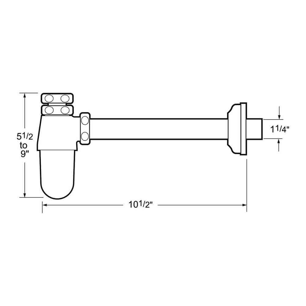 Deva 1.25 Inch Bottle Trap with Wall Extension - Gold