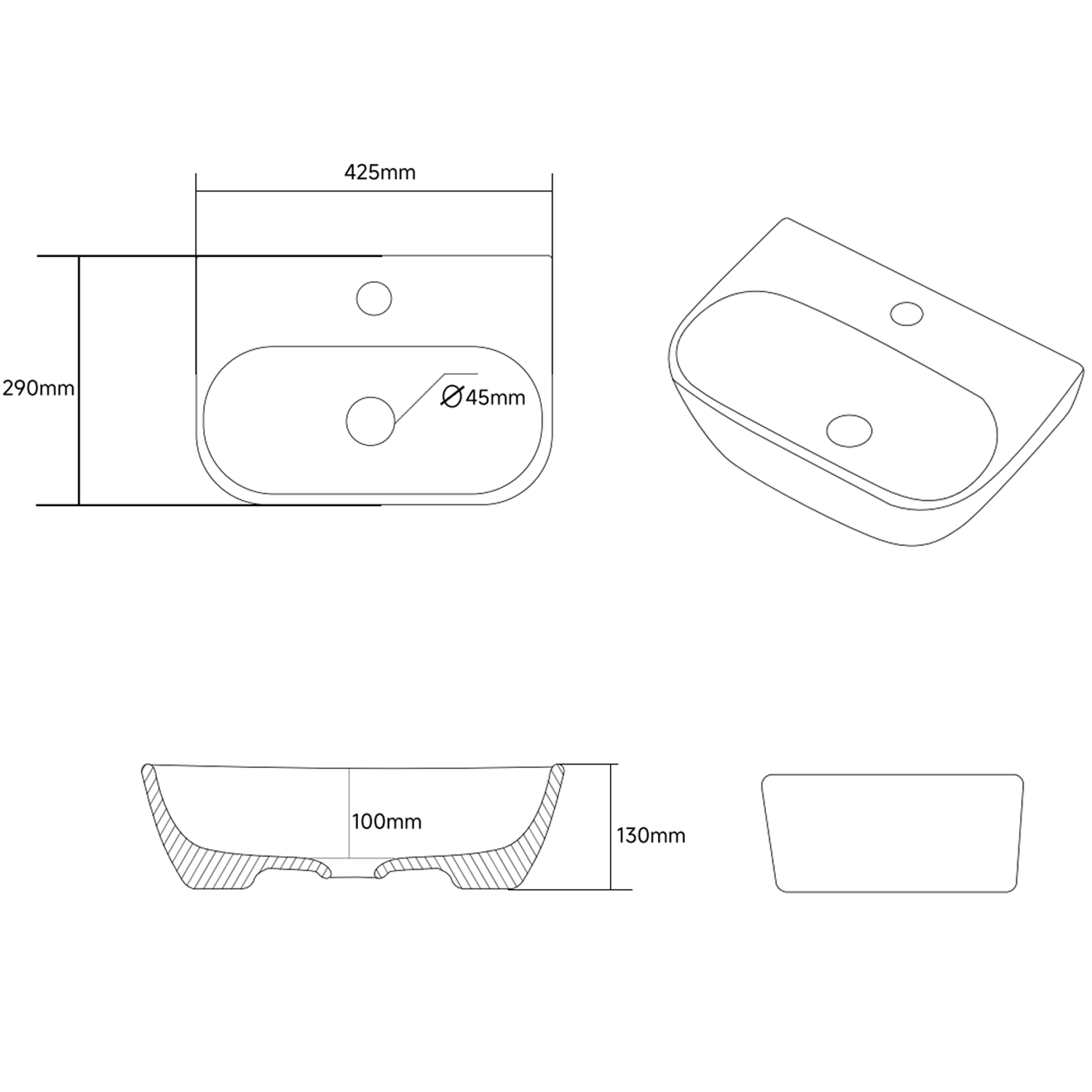 Poppy Wall Hung Cloakroom Basin - 425 x 290mm