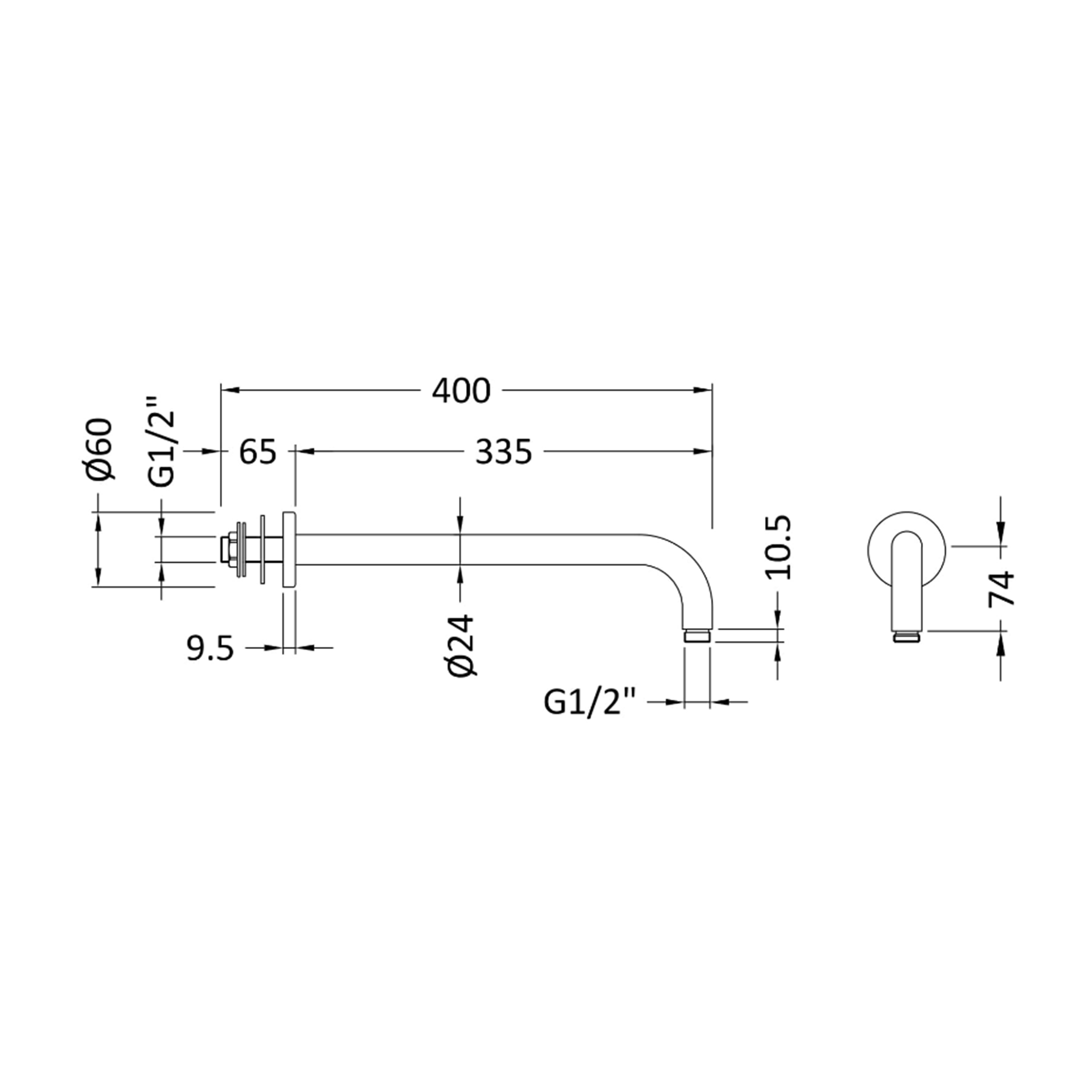 Drench Round Wall Mounted Shower Arm - 335mm