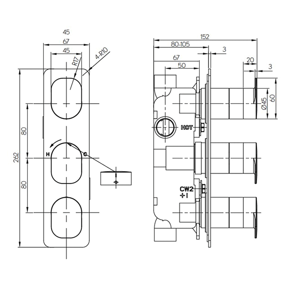 Crosswater KH Zero 2 Concealed 2 Outlet Thermostatic Shower Valve - Portrait