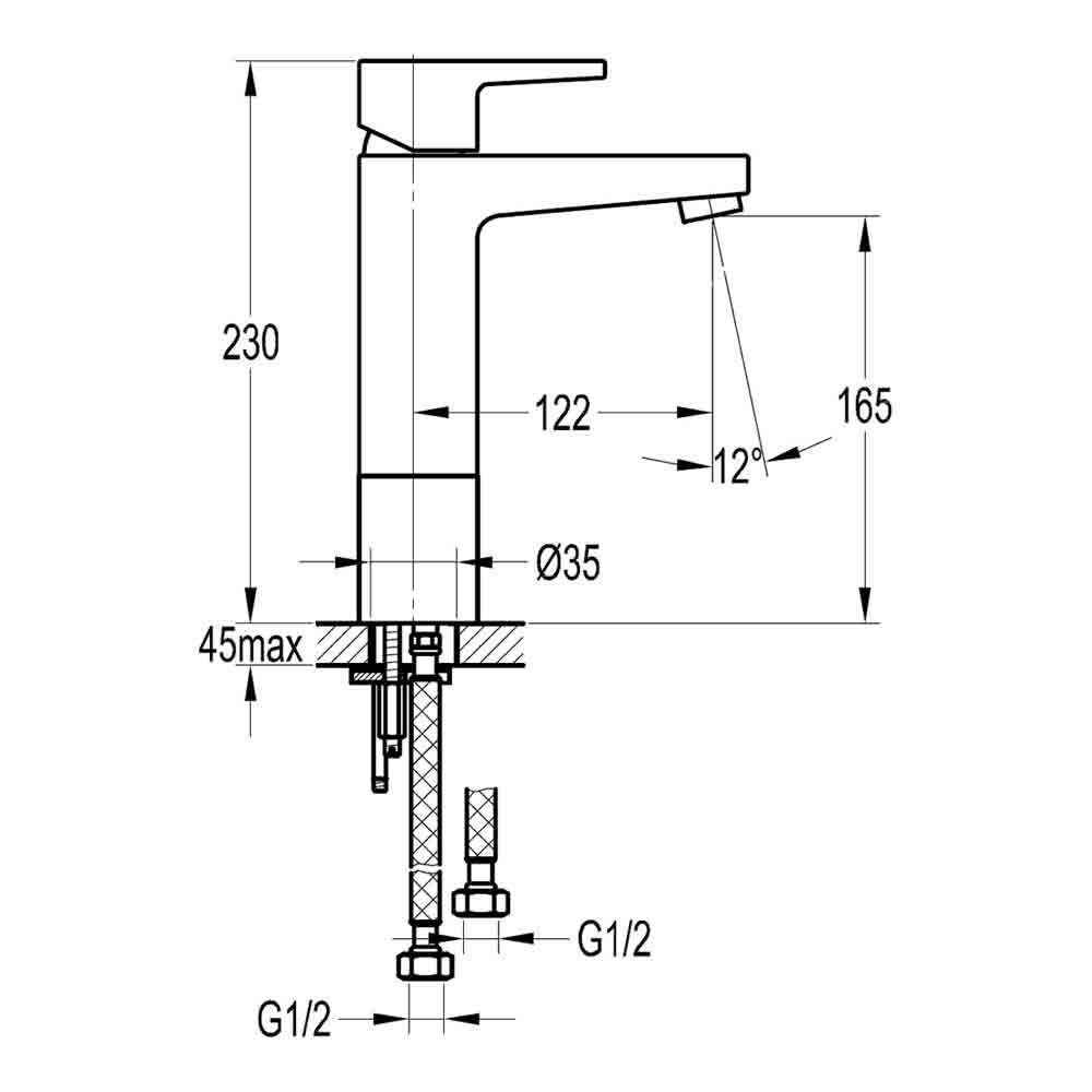 Flova Dekka Mid Height Mono Basin Mixer with Clicker Waste