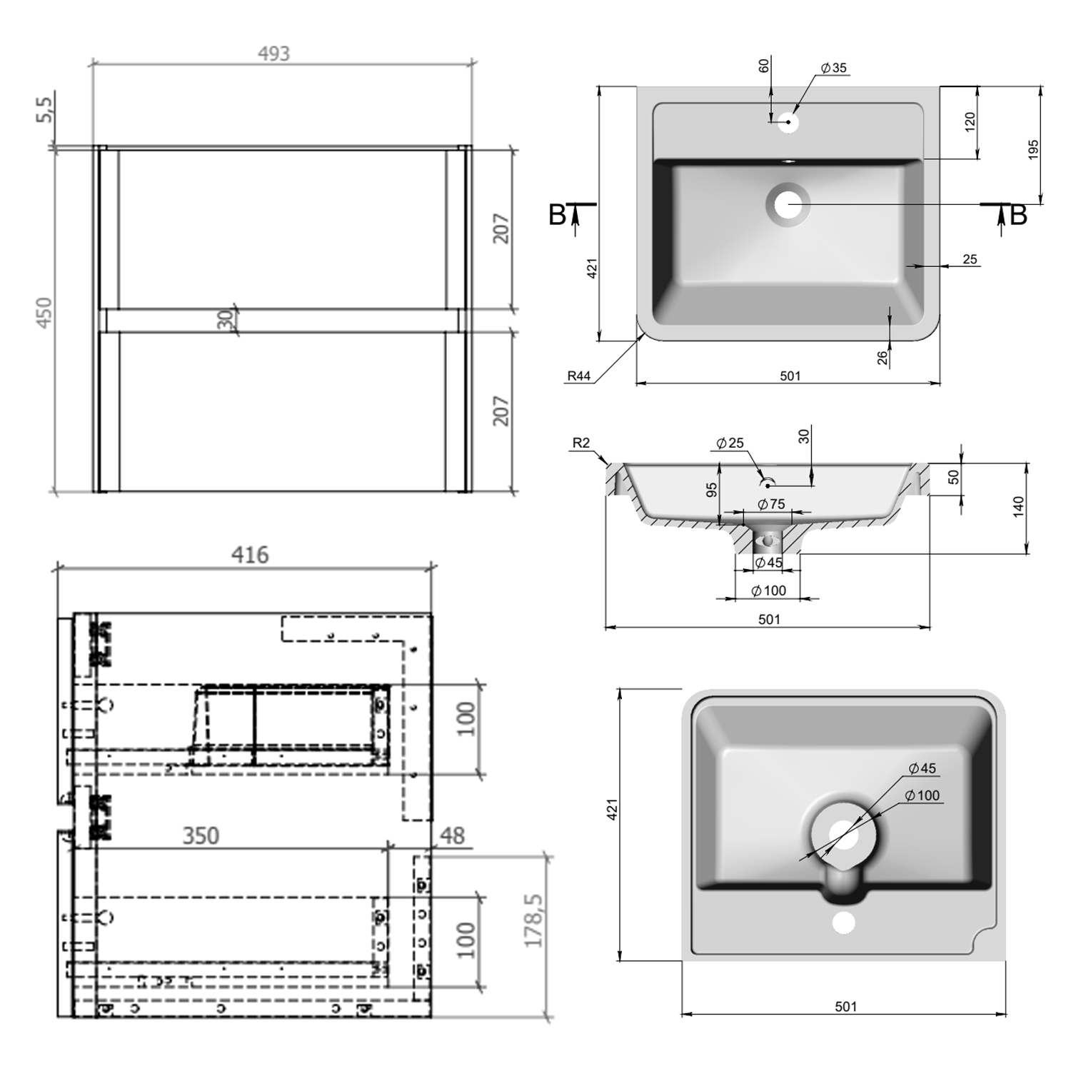Drench Origin 500mm Wall Mounted Vanity Unit & Basin