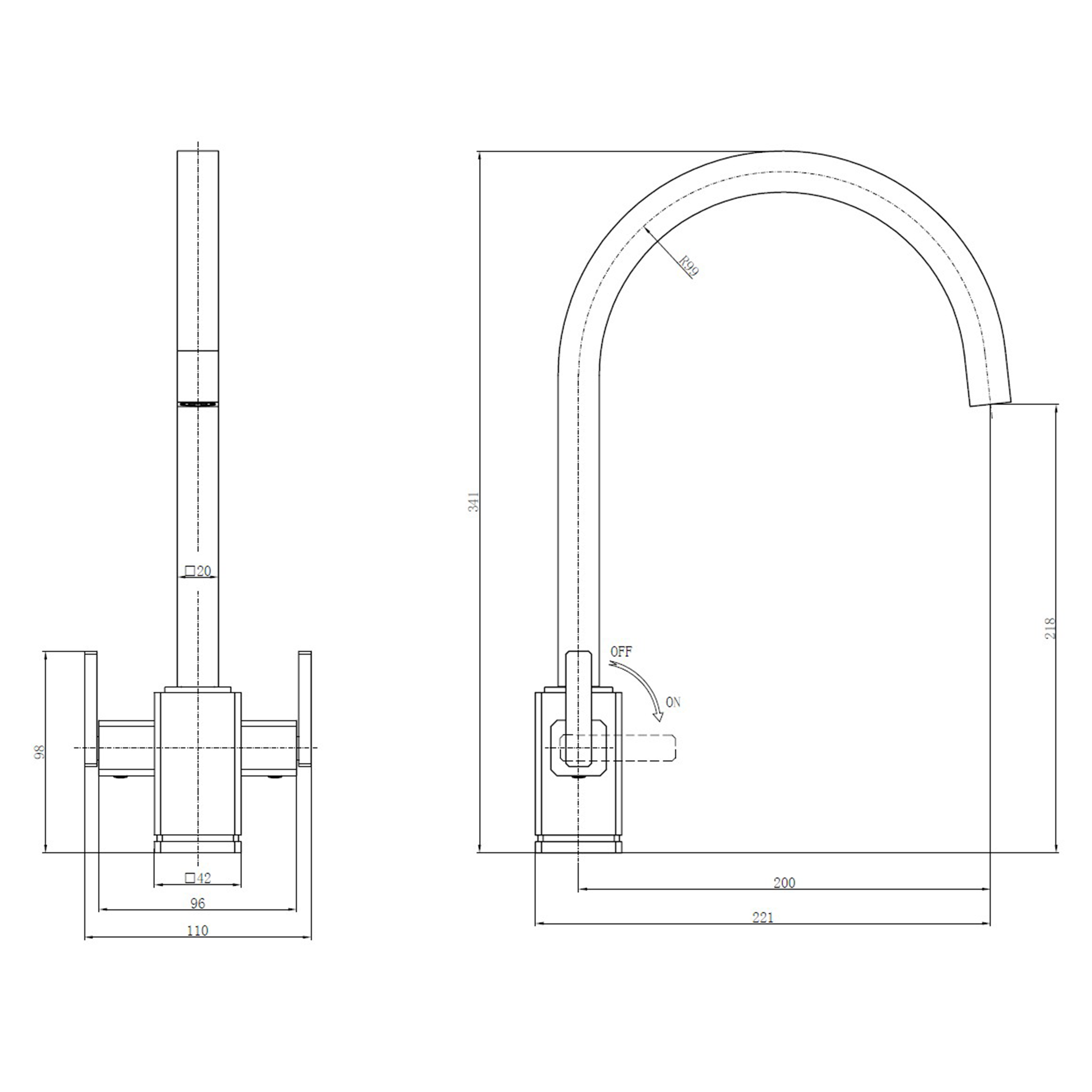 Rangemaster Quadrant Twin Lever Monobloc Kitchen Mixer Tap