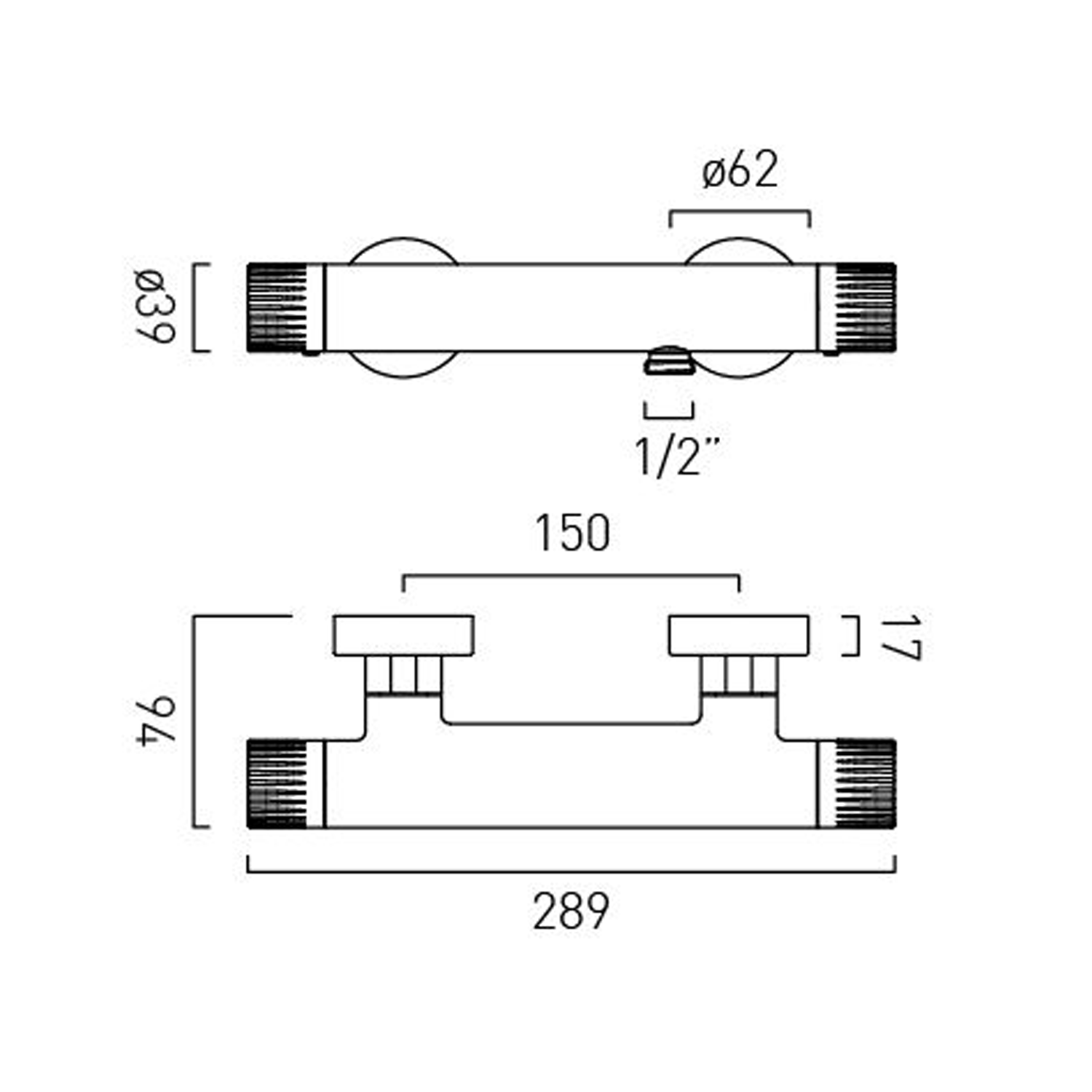 Vado Safari Leverless Exposed Thermostatic Bar Shower Valve with Easyfit Brackets