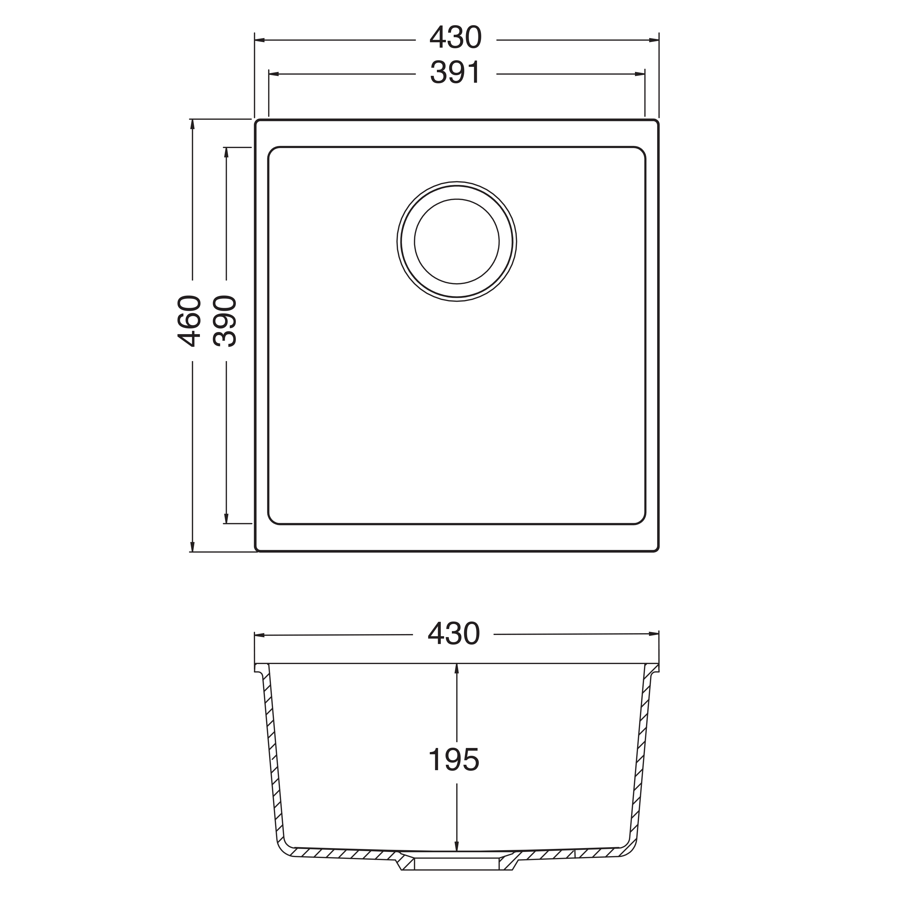 Butler & Rose Bryn 1 Bowl Fireclay Ceramic Inset/Undermount Kitchen Sink - 430mm x 460mm