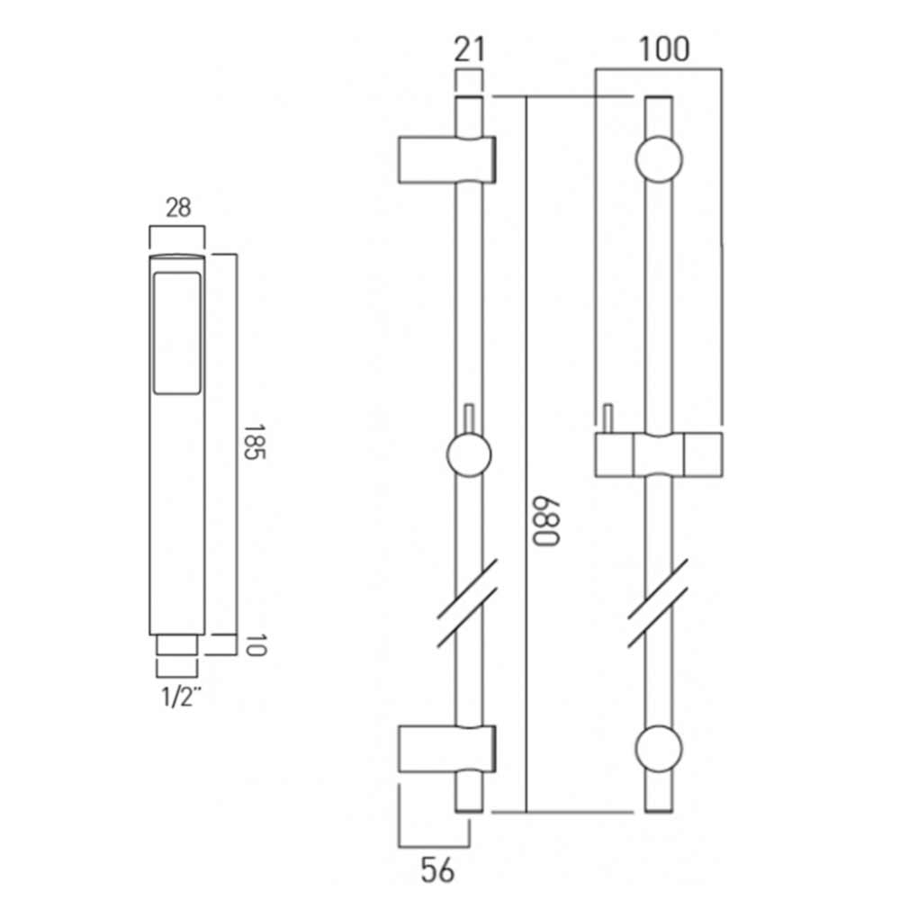 Vado Venus Single Function Slide Rail Shower Kit with Adjustable Fixing