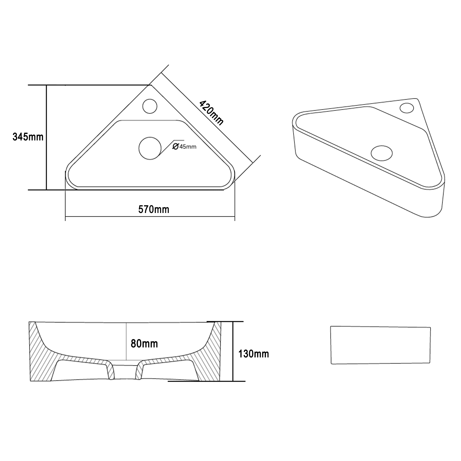 Poppy Corner Cloakroom Basin - 570 x 345mm