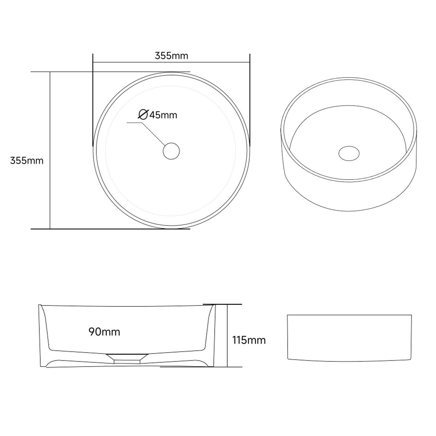 Sophia Round Countertop Basin - 350mm
