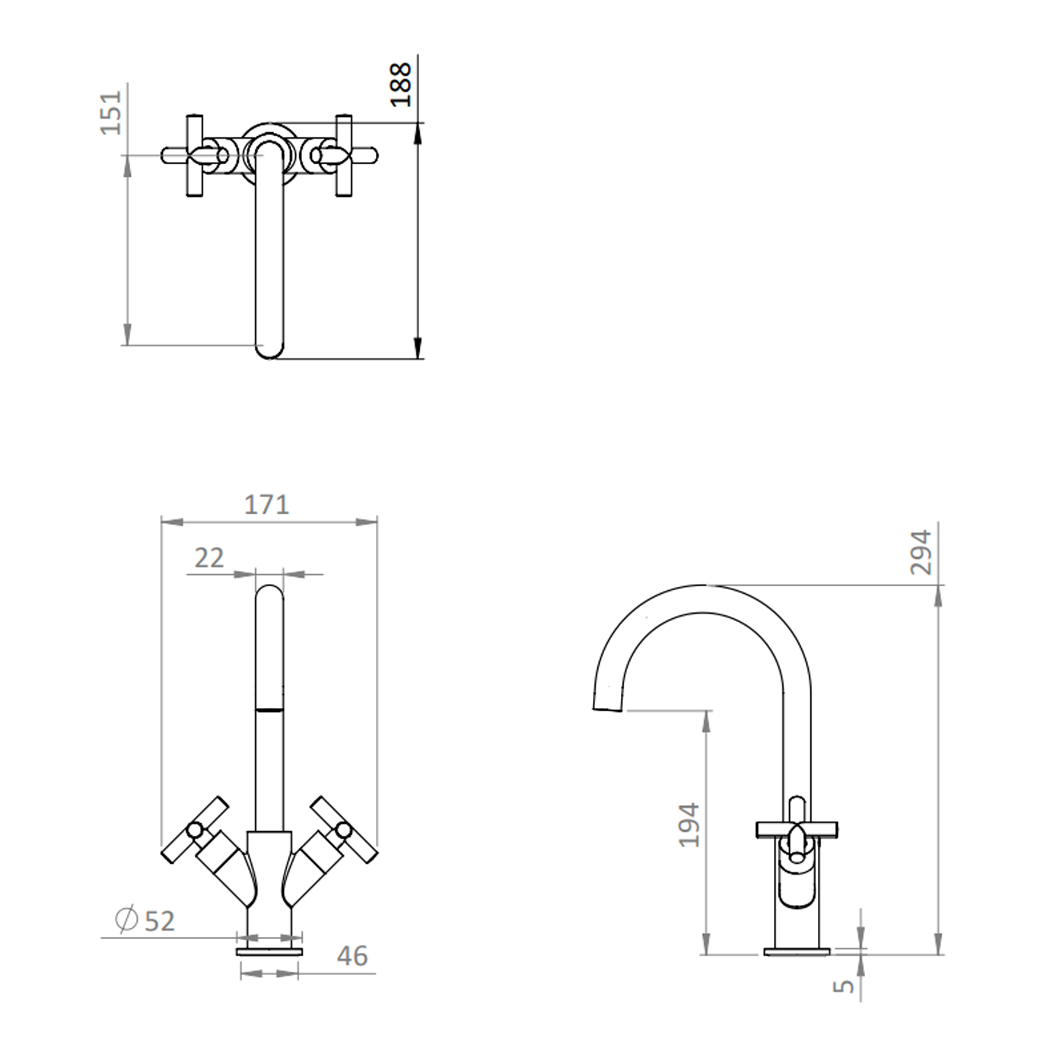Crosswater MPRO Mono Basin Mixer Tap with Crosshead Handles
