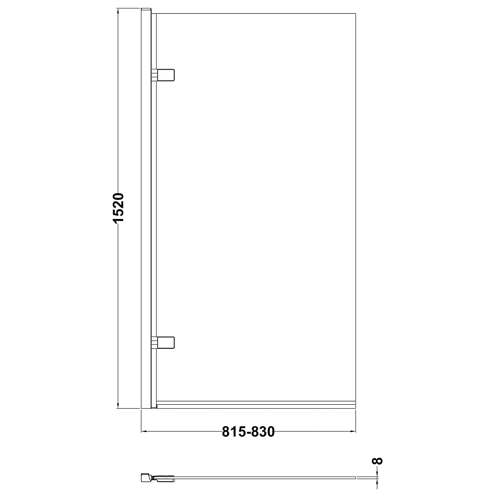 Drench Brushed Brass 8mm Glass Hinged Square Bath Screen - 1520 x 815mm