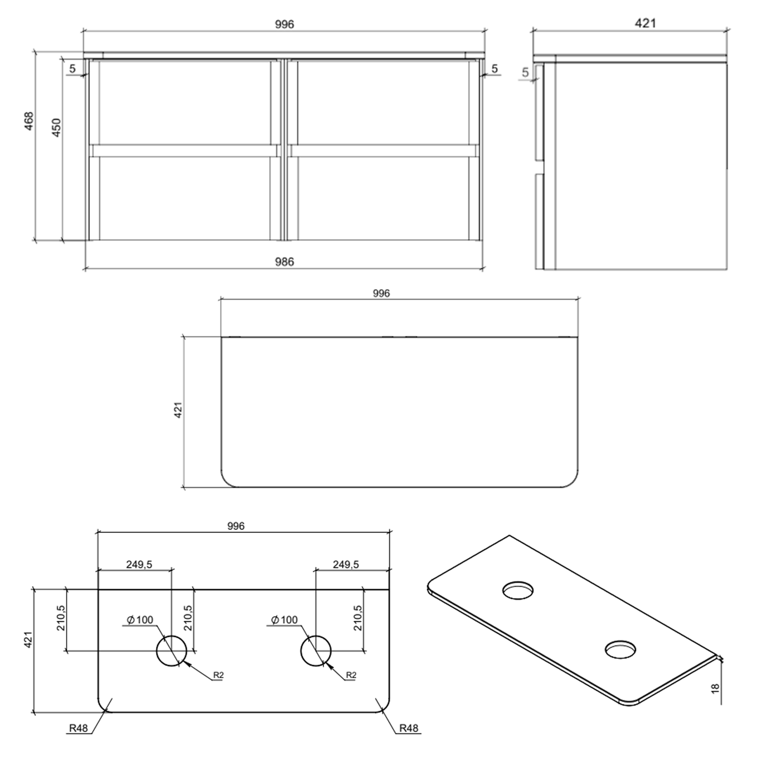 Drench Origin 1000mm Wall Mounted Vanity Unit & Countertop