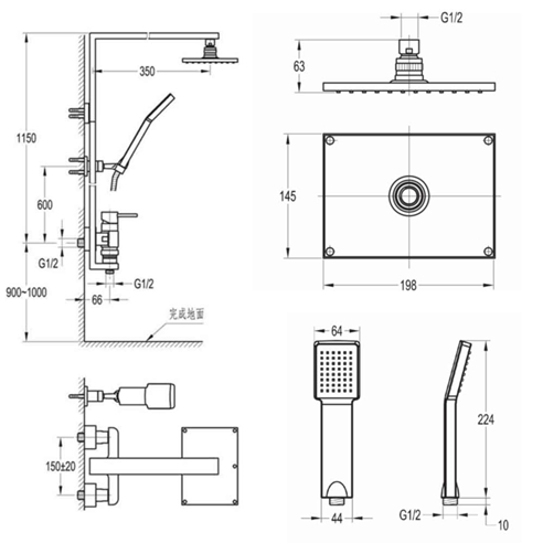 Flova Essence Manual Exposed Shower Column with Overhead Shower & Handset Kit