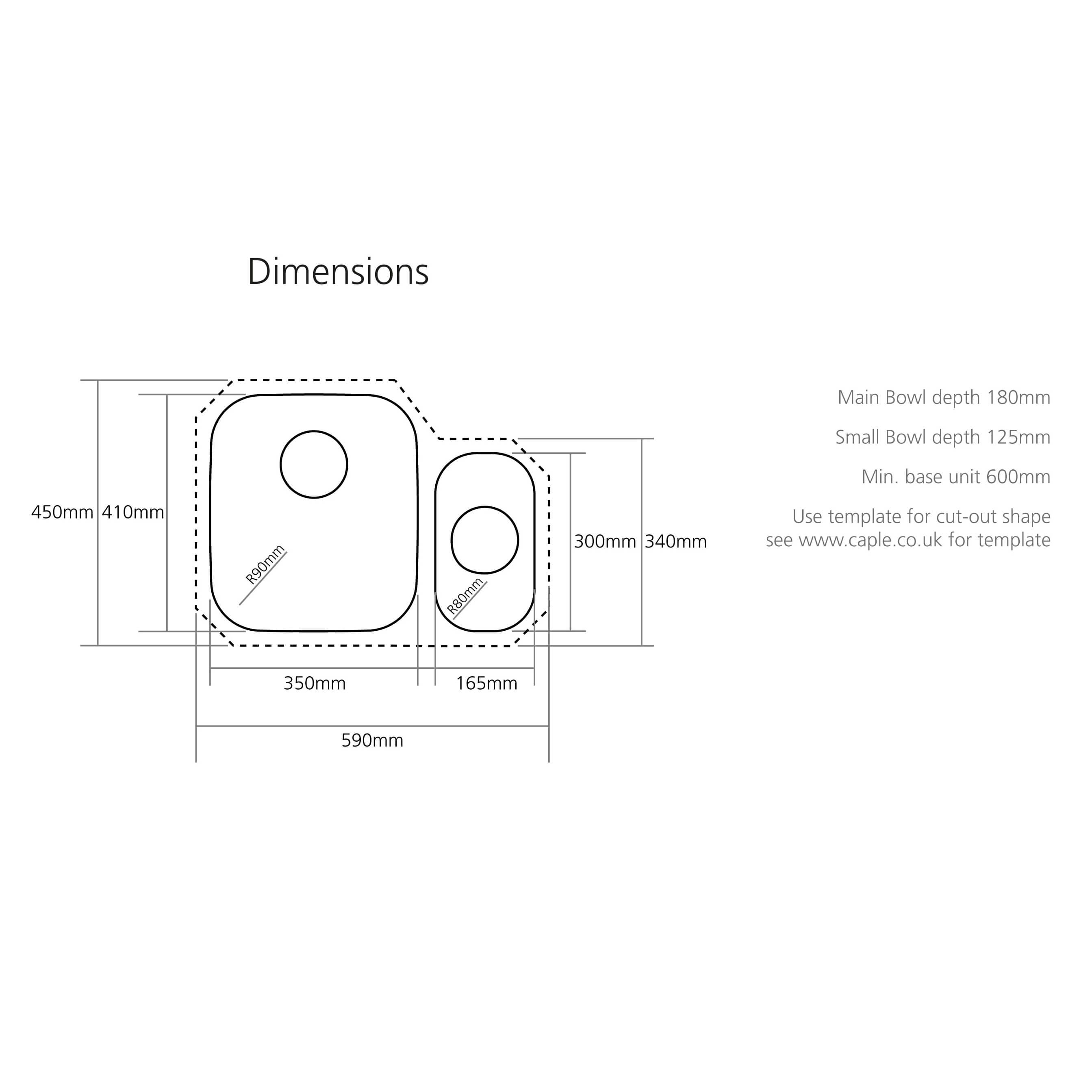 Caple Form 1.5 Bowl Undermount Satin Stainless Steel Sink & Waste Kit