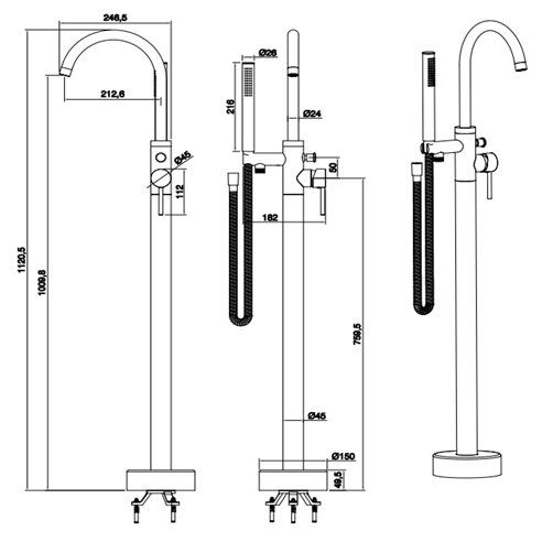 Harbour Clarity Floorstanding Bath Shower Mixer - Brushed Brass