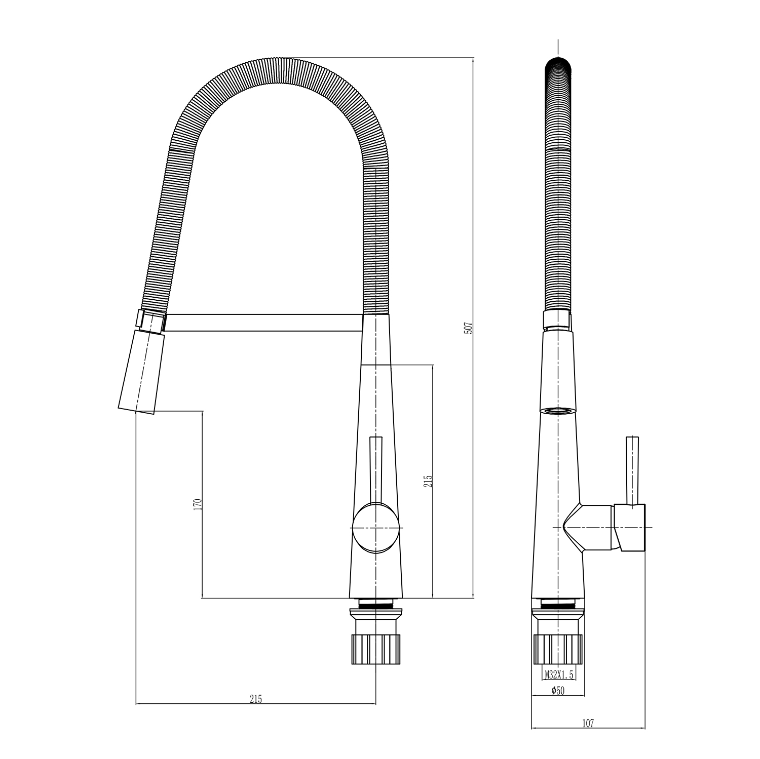 Harbour Grace Pull Out Mono Kitchen Mixer Brushed Stainless Steel