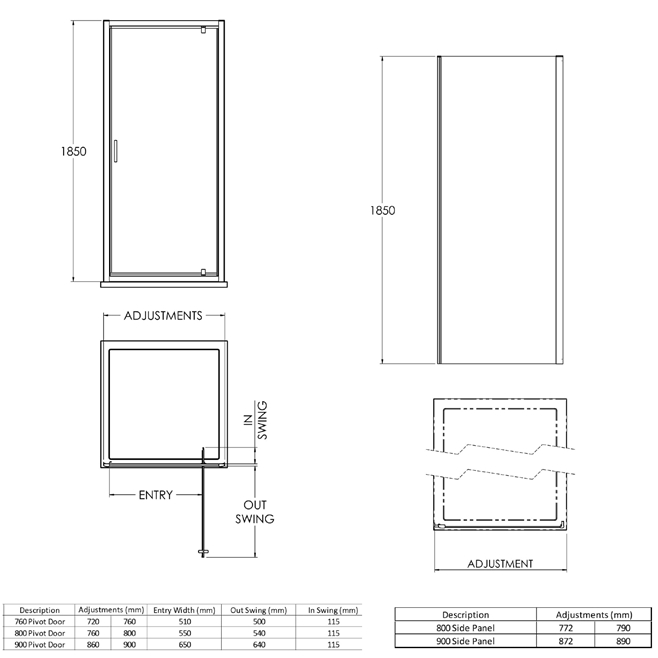 Harbour Primrose 6mm Matt Black Pivot Shower Door & Optional Side Panel