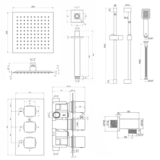 Harbour Status Matt Black Concealed Shower Valve, Shower Riser Rail Kit ...