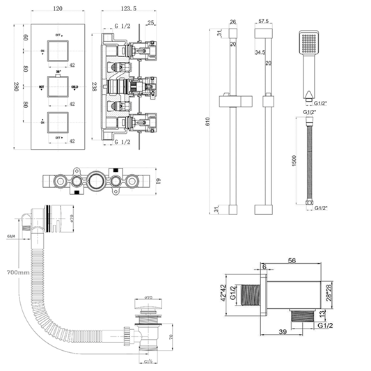 Harbour Status Matt Black Concealed Shower Valve, Shower Riser Rail Kit ...