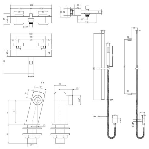 Harrison Deck Mounted Thermostatic Bath Shower Mixer & Slide Rail Kit