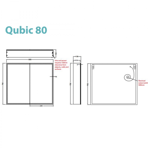 HiB Qubic LED Illuminated Mirror Cabinet with Shaver Socket - 3 Sizes