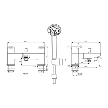 Ideal Standard Ceraplan Bath Shower Mixer & Shower Kit