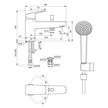 Ideal Standard Ceraplan Mono Bath Shower Mixer & Shower Kit