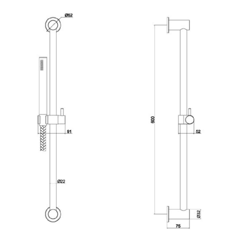 Inox Slide Rail with Single Function Hand Shower and Hose - Brushed Stainless Steel