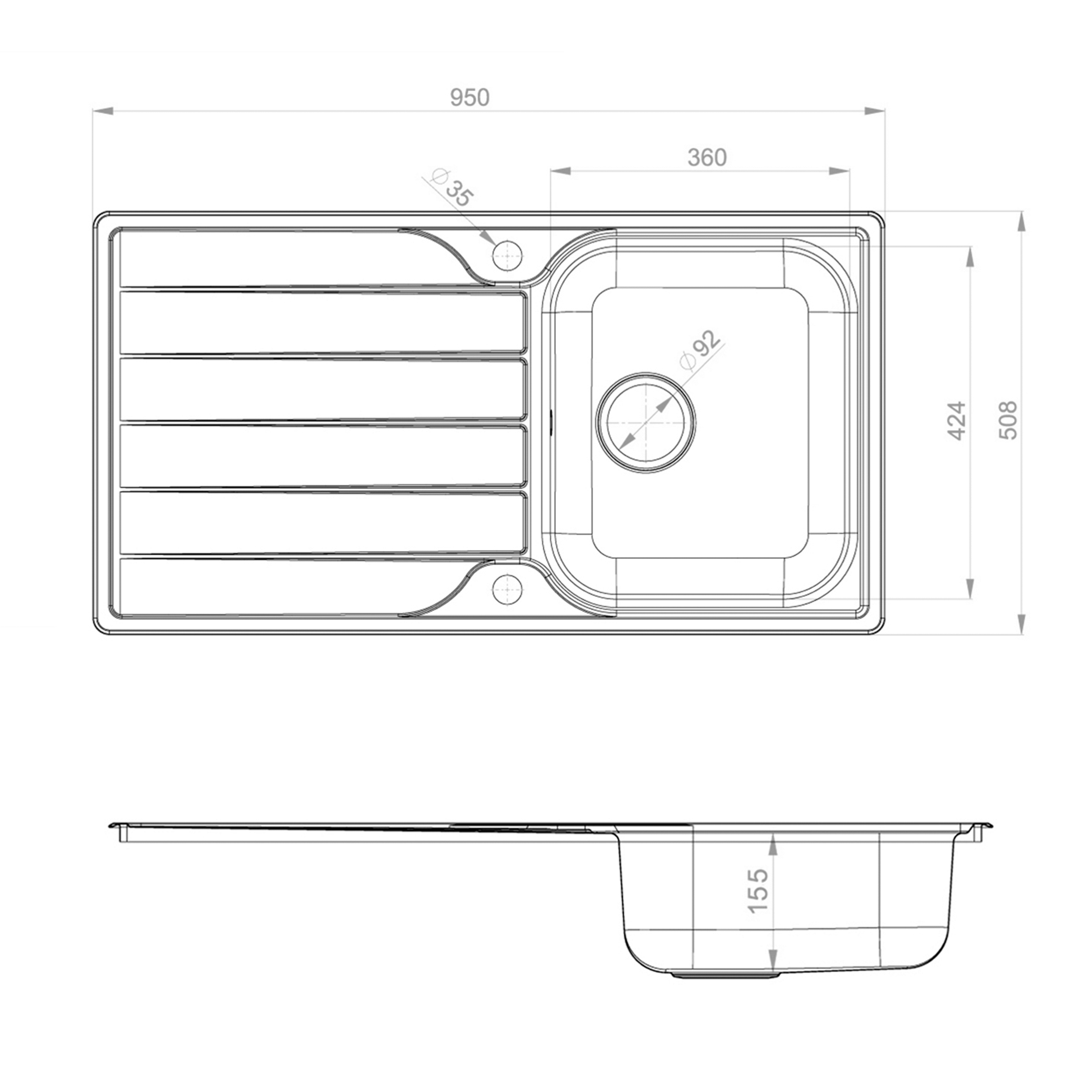 Leisure Albion 1 Bowl Stainless Steel Kitchen Sink with Reversible
