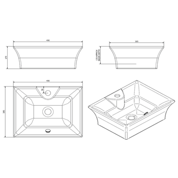 Lexie Square-Edged Ceramic Countertop Basin - One Tap Hole