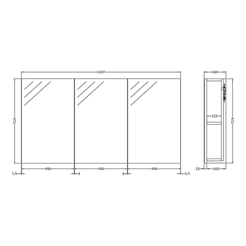 Hudson Reed 1350mm Mirror Cabinet - Gloss Grey