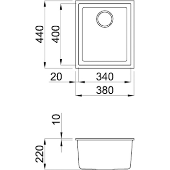 Reginox Quadra Compact Single Bowl Granite Composite Undermount Kitchen sink & Waste Kit - 380 x 440mm