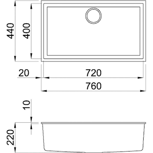 Reginox Quadra Large Single Bowl Granite Composite Undermount Kitchen Sink & Waste Kit - 760 x 440mm