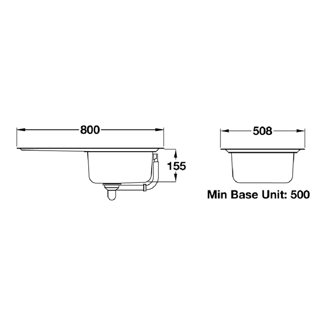 Rangemaster Michigan Compact Single Bowl Brushed Stainless Steel sink & Waste Kit with Reversible Drainer - 800 x 508mm
