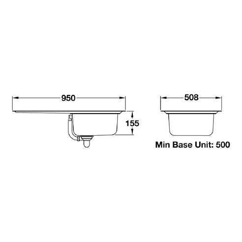 Rangemaster Michigan Single Bowl Brushed Stainless Steel Sink & Waste Kit with Reversible Drainer - 950 x 508mm