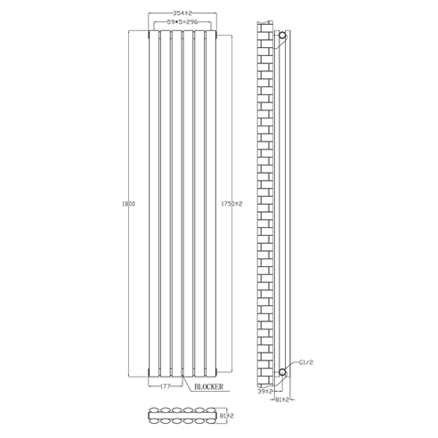 Brenton Oval Double Panel Vertical Radiator - White - 1800 x 360mm