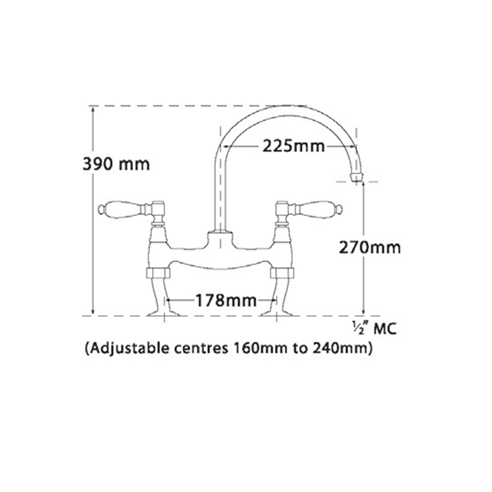 Tre Mercati Series 900 Lever Dual Flow Bridge Pillar Sink Mixer - Gold
