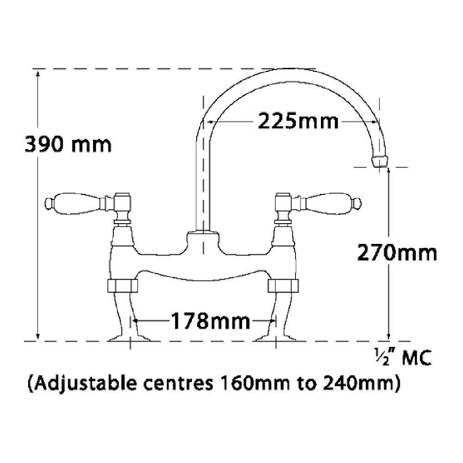 Tre Mercati Series 900 Lever Dual Flow Bridge Pillar Sink Mixer - Chrome Plated