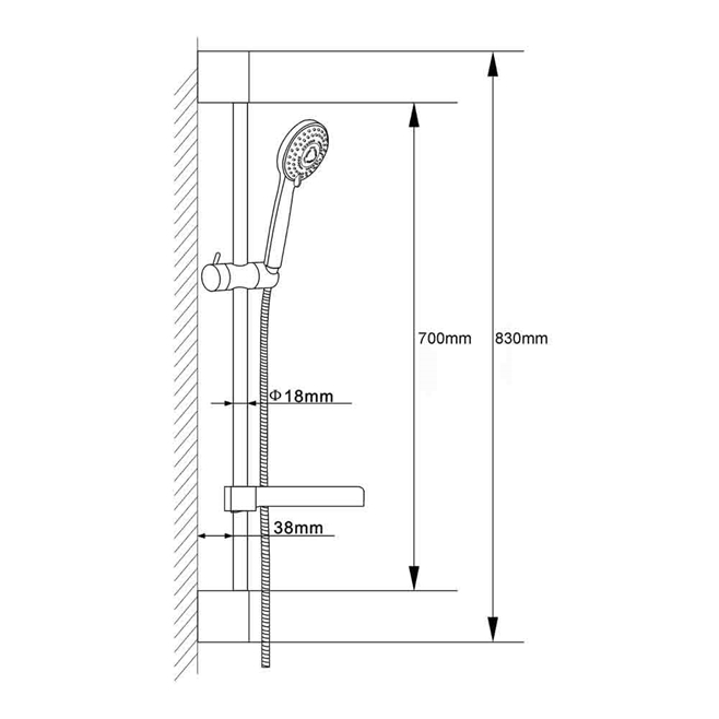 Hudson Reed Slimline Slide Rail Kit with Multi-Function Handset & Outlet Elbow