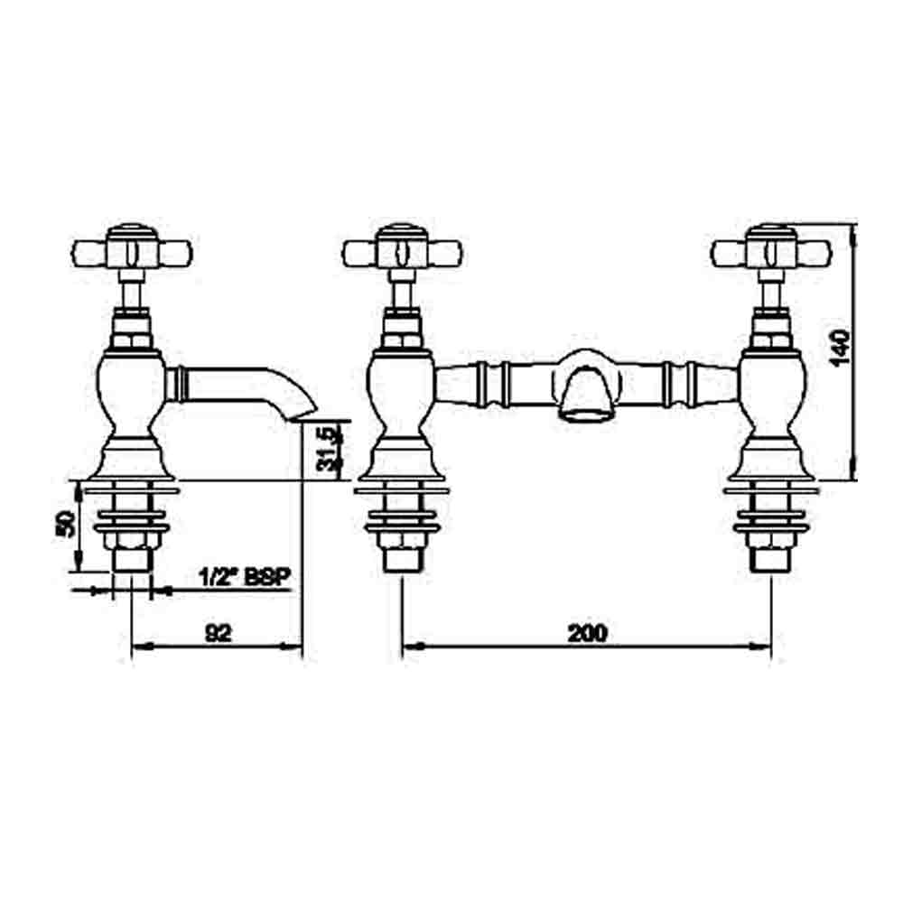 nuie Beaumont Luxury Bridge Basin Mixer Tap Warehouse
