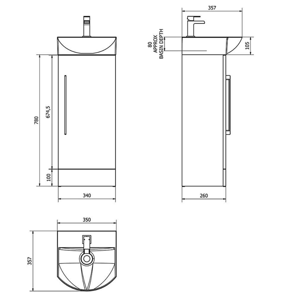 Vellamo Aspire Compact Cloakroom 350mm Floorstanding White Small Vanity
