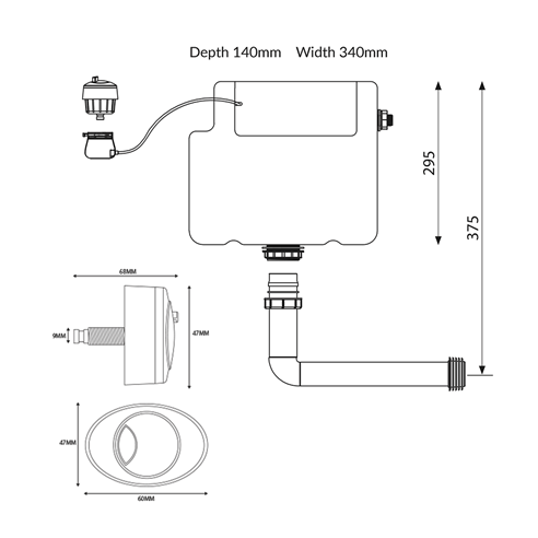Vellamo Aspire Dual Flush Concealed Cistern with Black Push Button