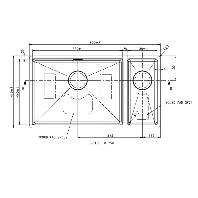 Vellamo Designer 1.5 Bowl Inset/Undermount Stainless Steel Kitchen Sink & Waste Kit - 800 x 440mm