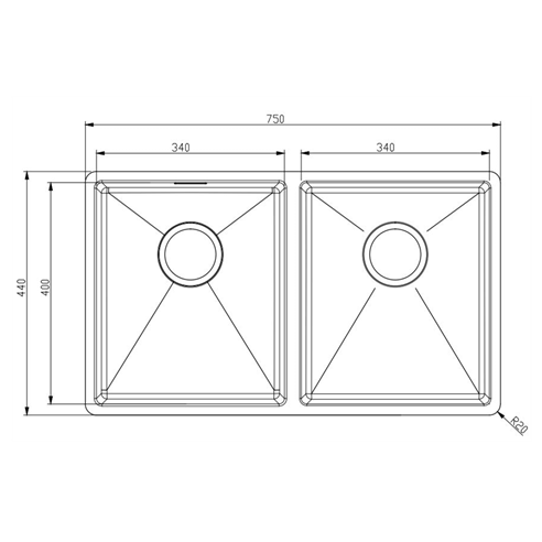 Vellamo Designer Double Bowl Inset/Undermount Stainless Steel Kitchen Sink & Waste Kit - 750 x 440mm