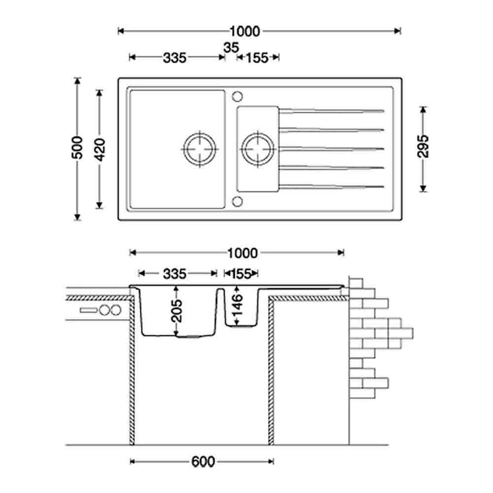 Vellamo Horizon 1.5 Bowl Grey Granite Composite Kitchen Sink & Waste
