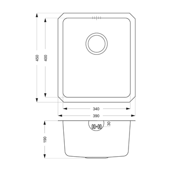 Vellamo Horizon Compact 1 Bowl Undermount Stainless Steel Kitchen sink & Waste Kit - 390 x 450mm